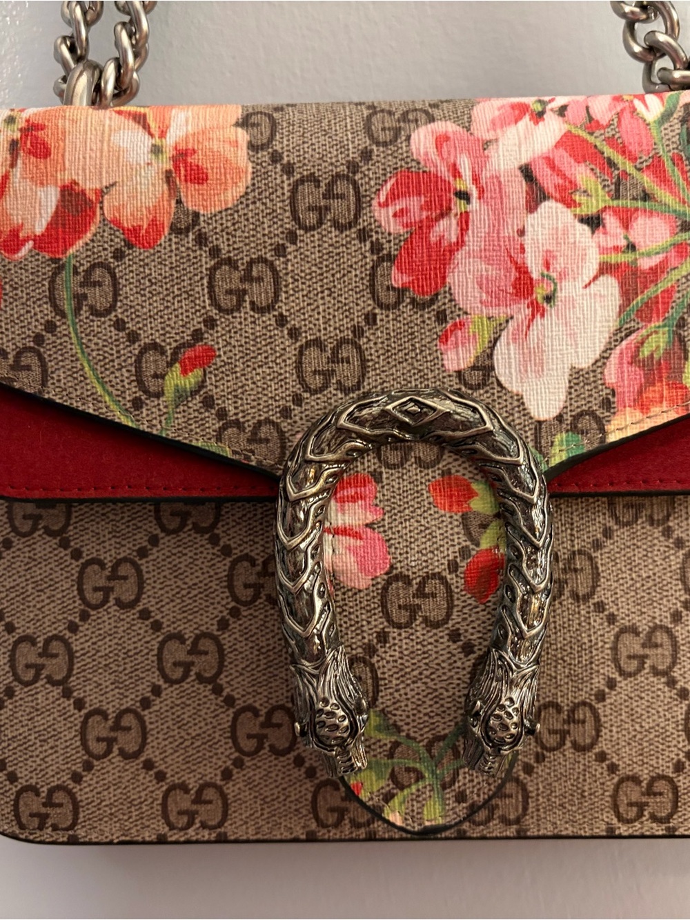 Floral Crossbody with Red Suede Trim